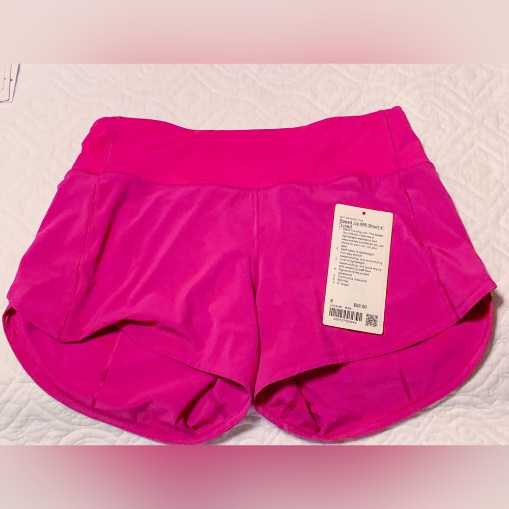 Lululemon sz. 6 speed up, mid-rise, 4 inch, ripened raspberry shorts!